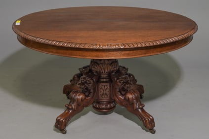Renaissance Style Carved Oak Hunt / Fox Table