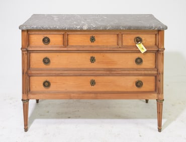 Louis XVI Style Grey Marble Top Three Drawer Chest