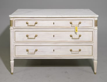 Louis XVI Style Painted White Marble Top Chest