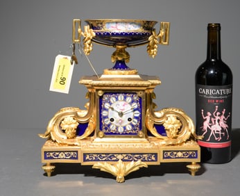 French Gilded Ormolu & Sevres Style Porcelain Clock
