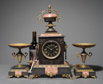 Napoleon III Style Mantel Clock with Garnitures
