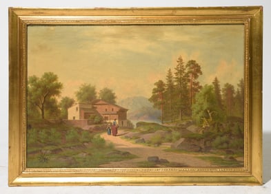 Antique Gold Gilt Framed Oil on Canvas Landscape