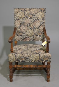 French Foliate Upholstered Fireside Arm Chair