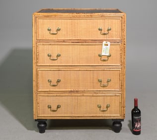 Bamboo Four Drawer Chest with Bird Motif