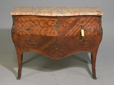 Louis XV Style Marble Top Marquetry Inlaid Chest