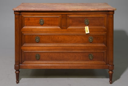 Louis XVI Style Marble Top Four Drawer Chest