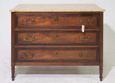Louis XVI Style Marble Top Three Drawer Chest