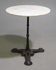 French Round Iron Base Marble Top Pub / Bistro Table