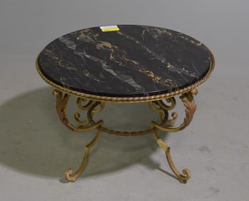 French Painted Iron Base Marble Top Coffee Table