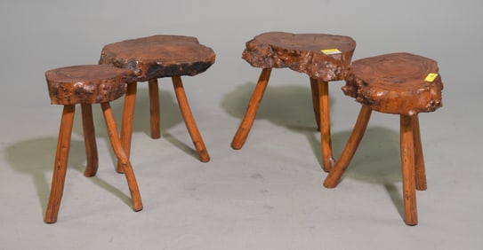 Four French Assorted Live Edge Natural Stools
