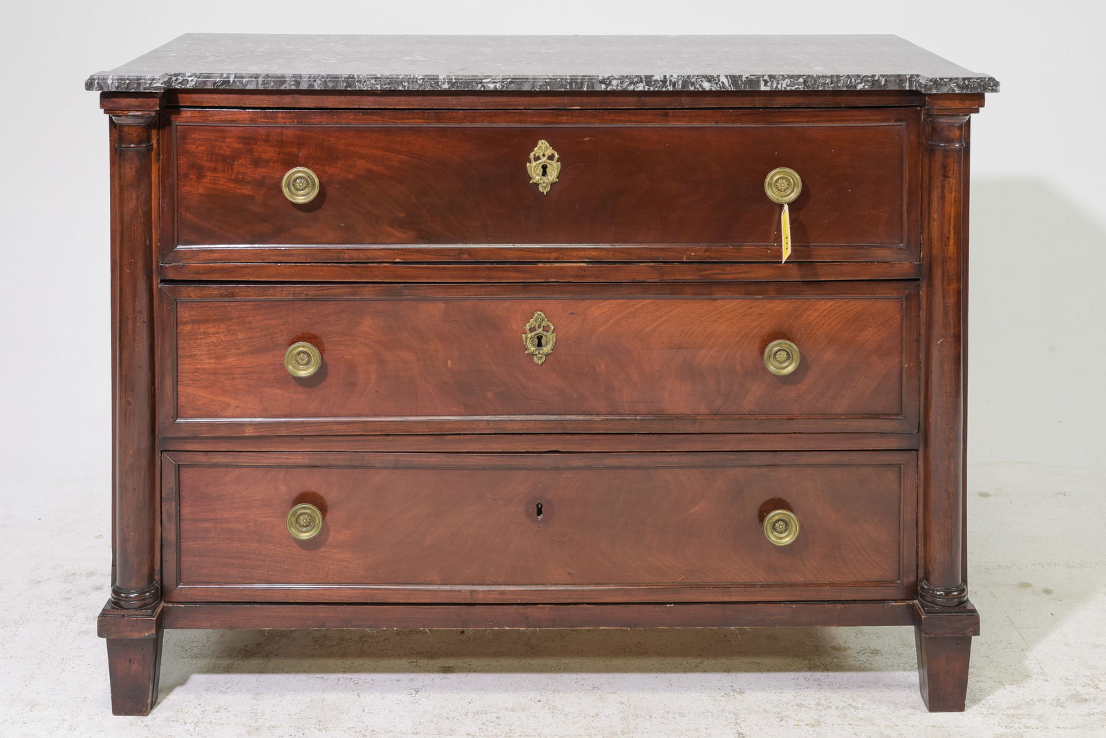 French Grey Marble Top Mahogany Three Drawer Chest (1 of 5)