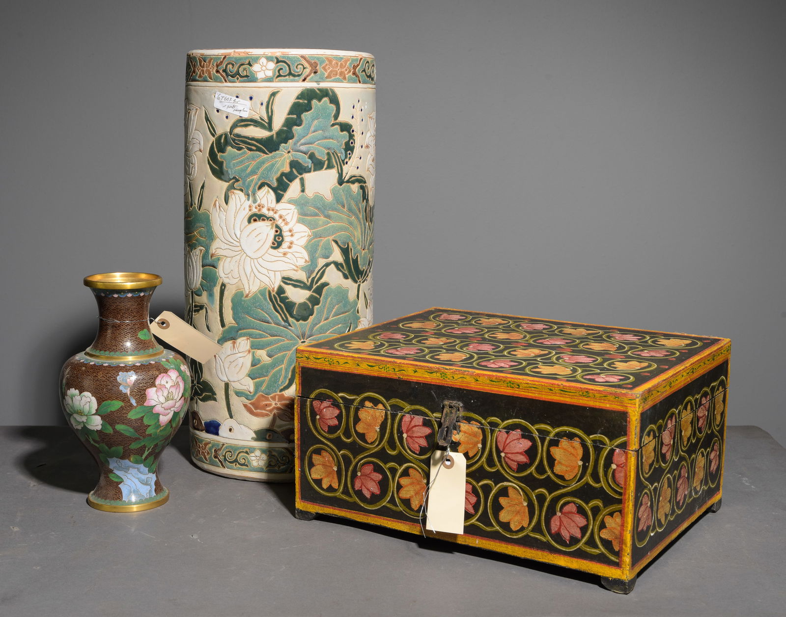 Cloissone Vase, Hand Painted Box & Stick Stand (1 of 6)