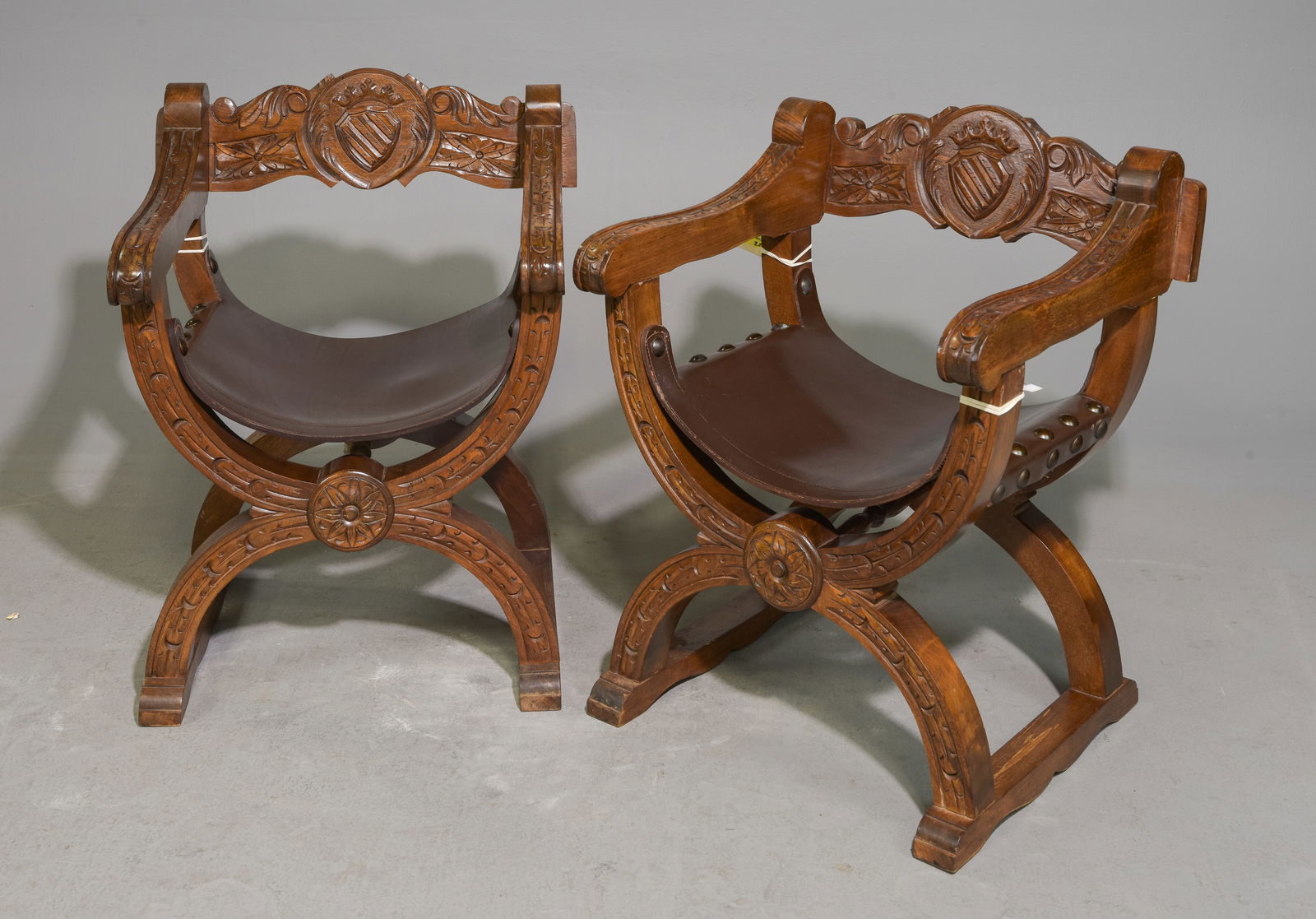 Danish Oak Pair of Savonarola Arm Chairs: Danish Oak Pair of Savonarola Arm Chairs - 30 in tall x 22 x 21 each with a seat height of 14.5 inches