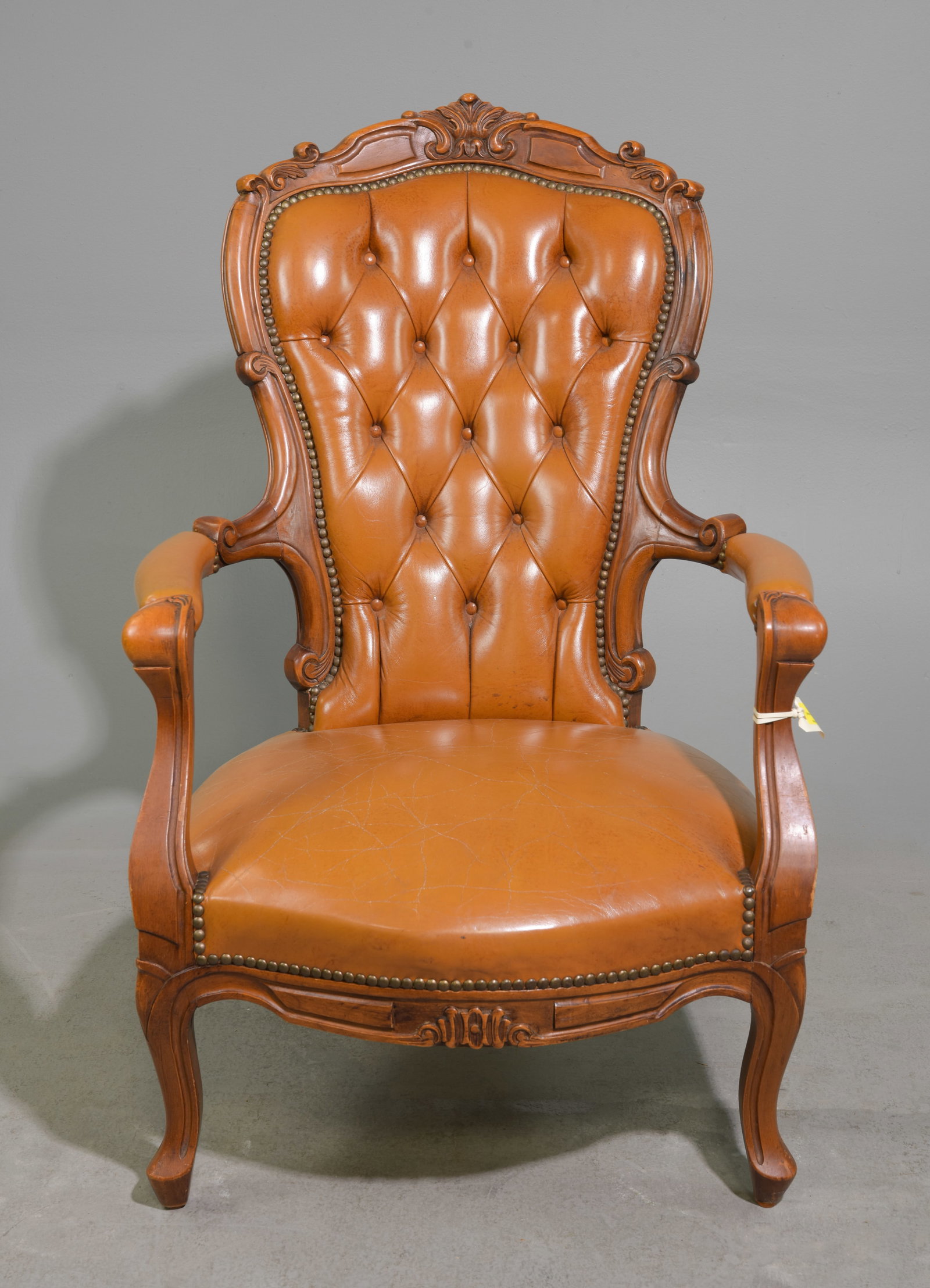 Danish Leather Button Tufted Back Arm Chair (1 of 5)