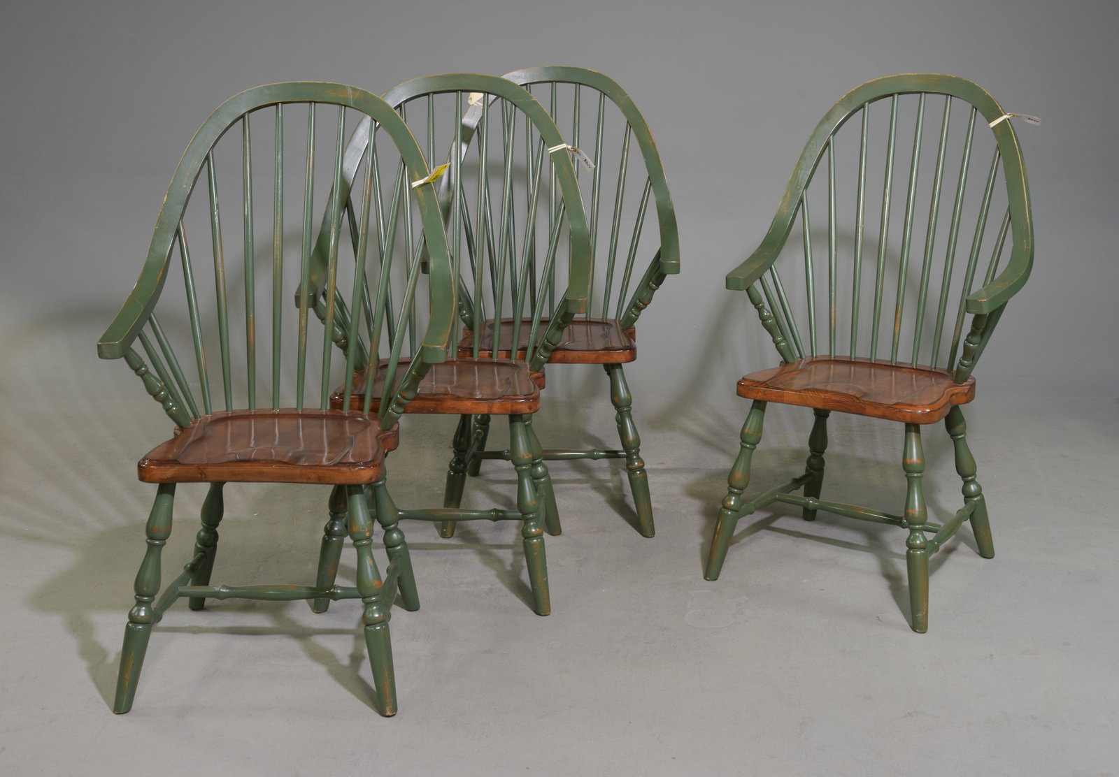 4 Danish Green Painted Oak Spindle Back Arm Chairs (1 of 5)