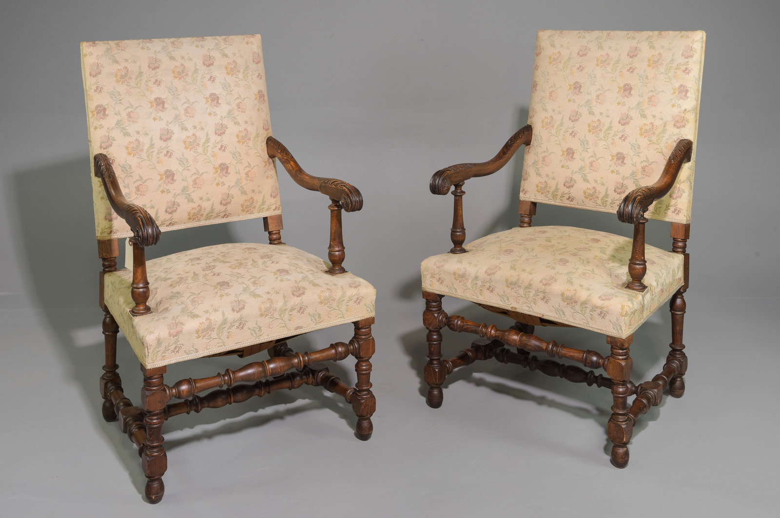 Louis XIII Style Pair of Beech Wood Arm Chairs (1 of 6)