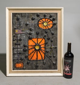Brutalist Style Abstract Mixed Media Art on Board