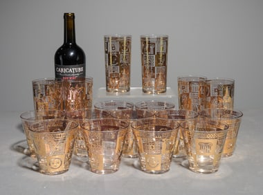 17pcs Vintage Georges Briard Highball & Whiskey Glasses