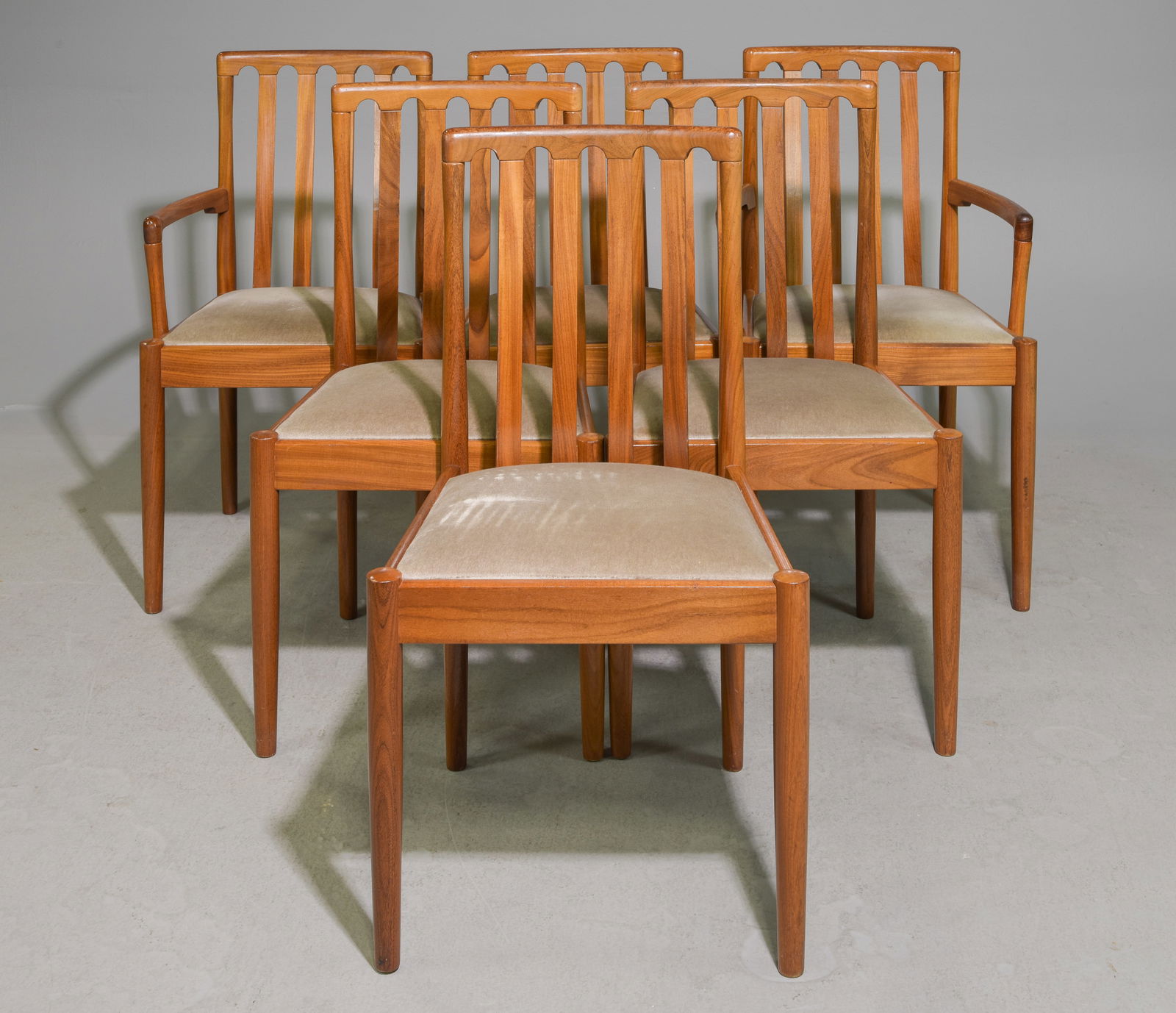 6 Mid Century Modern Dining Chairs - Meredew: Danish Modern Style Set of 6 Dining Chairs by Meredew - Arm chairs are 35 in tall x 21 x 19 each with a seat height of 18 inches