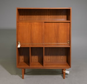 Danish Modern Sliding Door Bookshelf / Cabinet