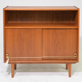 Danish Modern Sliding Door Hall Cabinet with Niche
