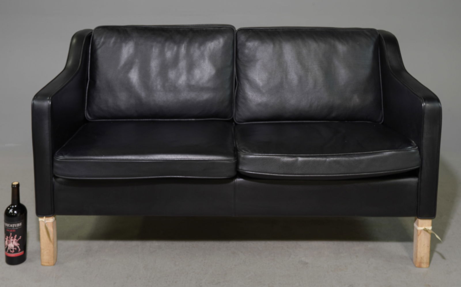 Danish Modern Black Leather Loveseat (1 of 5)