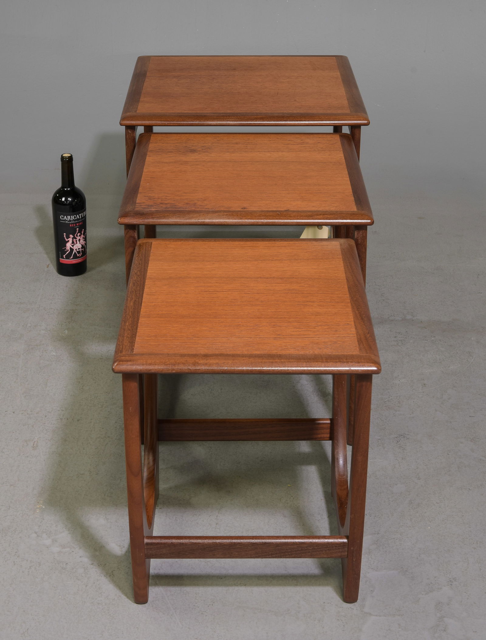 Mid Century Modern Astro Nest By G-plan: This Danish Modern Style Teak nest is British and made by Mid Century Modern Furniture Maker G Plan ( Gplan ) - tallest one 21 tall x 20 wide x 20 deep, middle one is 19.5 in tall x 17 x 18, smallest