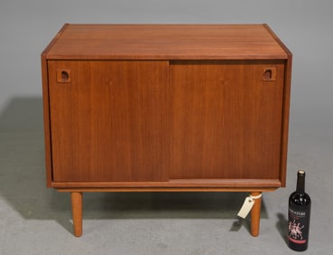 Danish Modern Sliding Door Record Cabinet