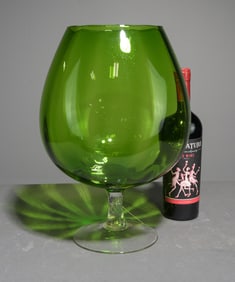 Large Green Hand Blown Glass Snifter / Vase