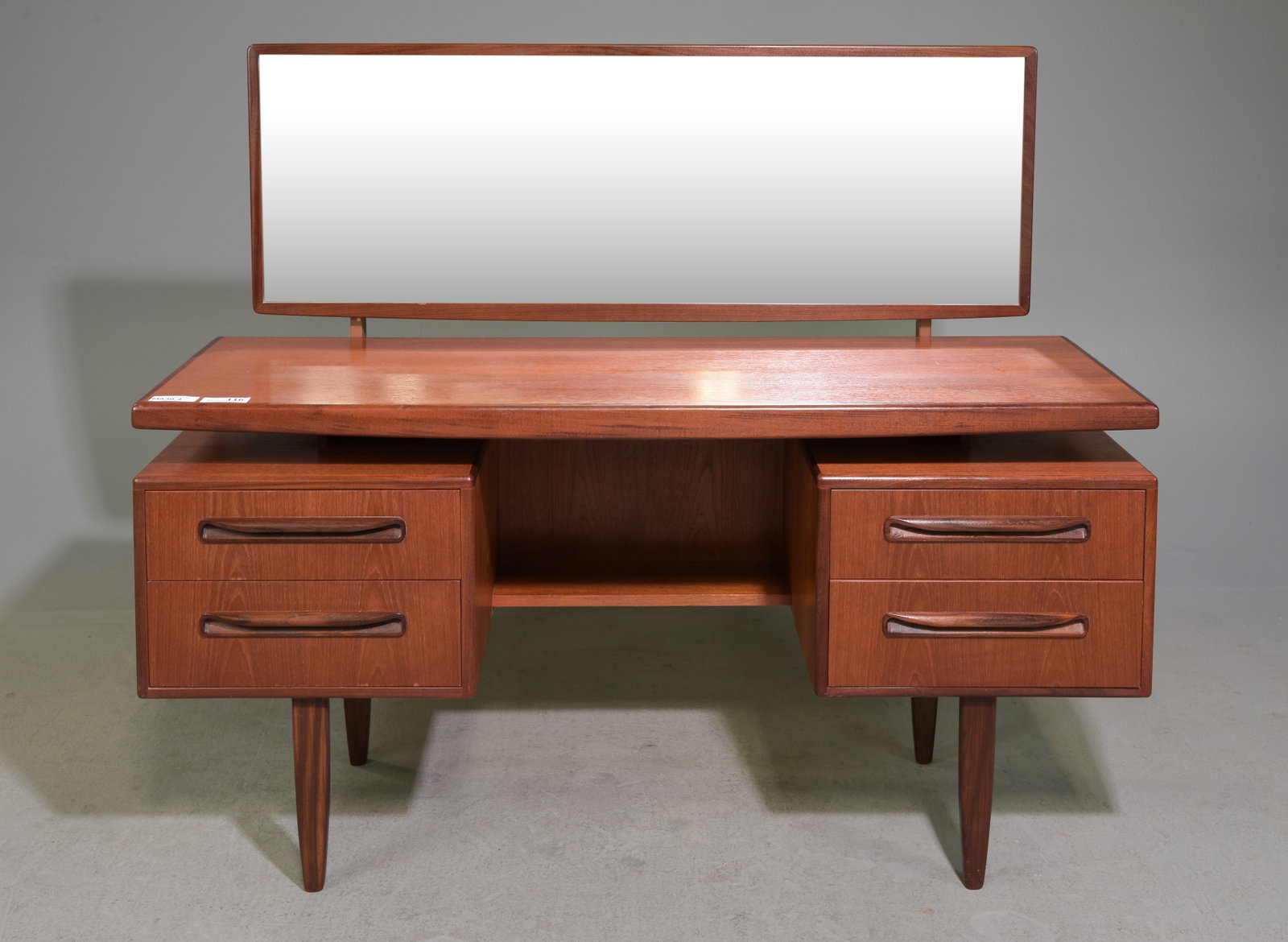 Mid Century G-Plan Fresco Dresser / Desk #2: This Danish Modern Style dresser / desk is British and made by Mid Century Modern Furniture Maker G Plan ( Gplan ), Part of their Fresco Series. - 47.5 in tall x 60 x 18.5, Kneehole is 25 x 20