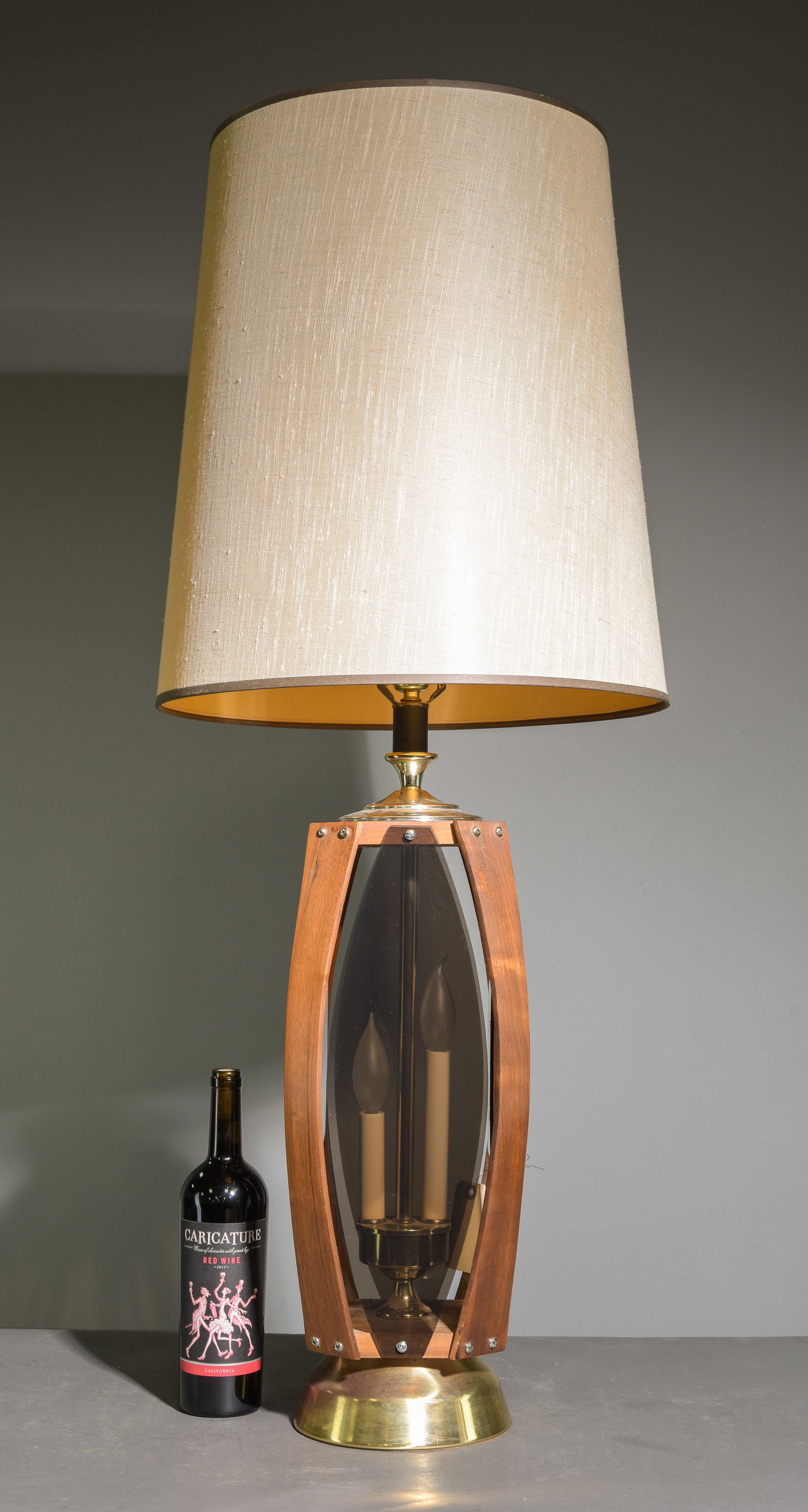 Vintage Smoke Glass & Bent Wood Tall Lamp (1 of 4)