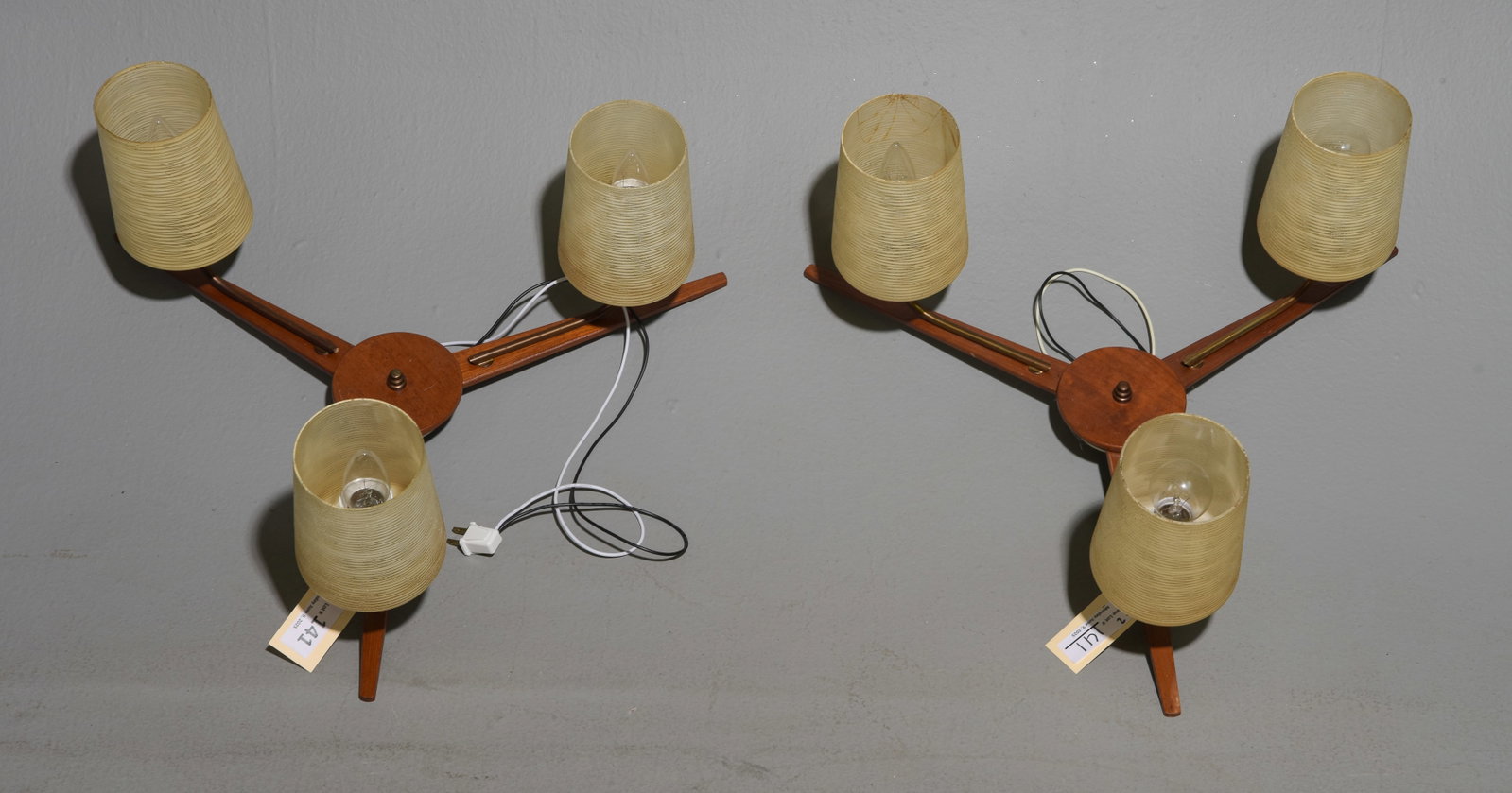 Mid Century Modern Pair of Three Light Ceiling Lights: Mid Century Modern Pair of Three Light Ceiling Lights - 9 in tall x 19 x 20 each