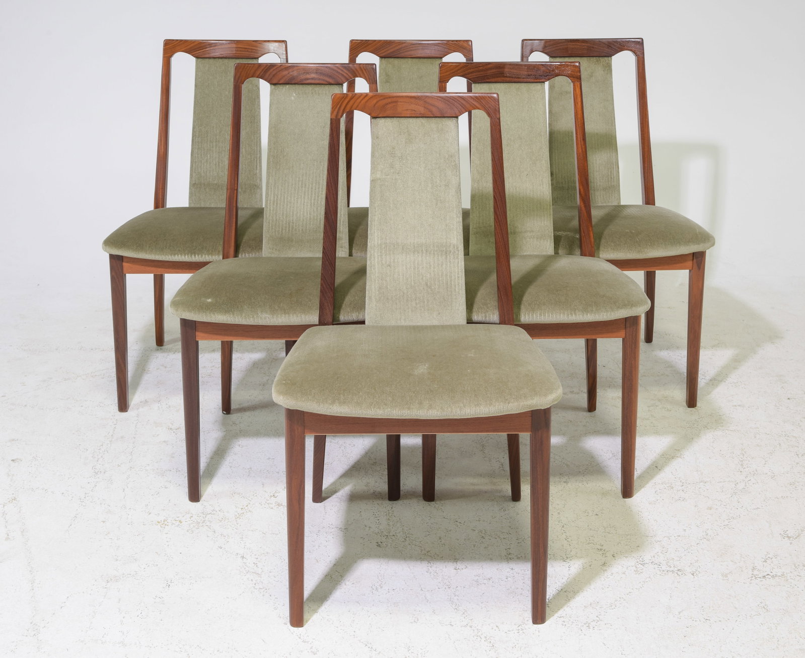 Mid Century Modern Set of 6 Dining Chairs - Gplan: Danish Modern Style Set of 6 Dining Chairs by British Furniture Maker G-Plan - 34 in tall x 19.5 x 17Seat height is 16.5