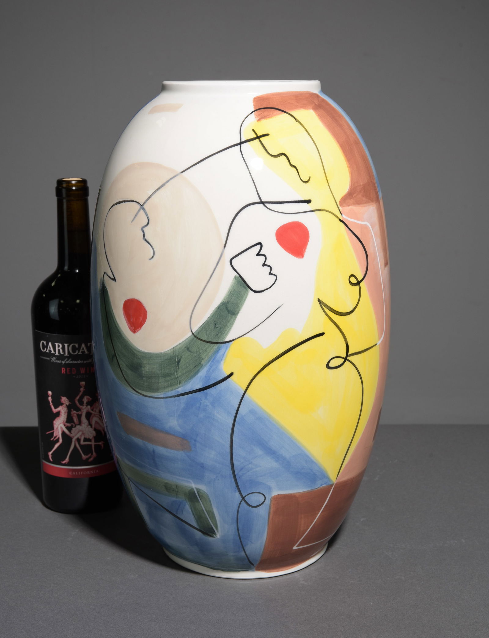 Italian Hand Painted Vase by Ennio Simone: Italian Hand Painted Vase by Ennio Simone - 15.5 in tall x 10 inch diameter