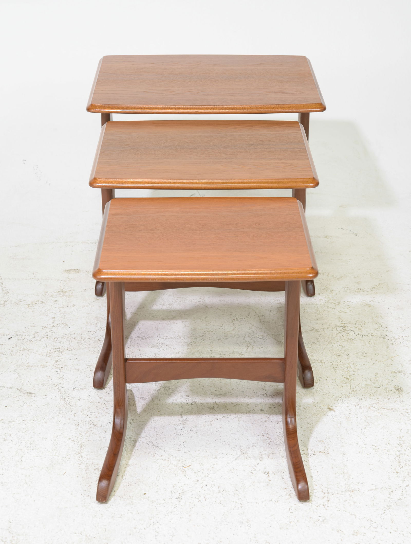 Mid Century Modern Nest of 3 Tables: Danish Modern Style Nest of 3 Tables - 18.5 in tall x 21 x 18, 18 in tall x 17 x 16 and 17 in tall x 14.5 x 14