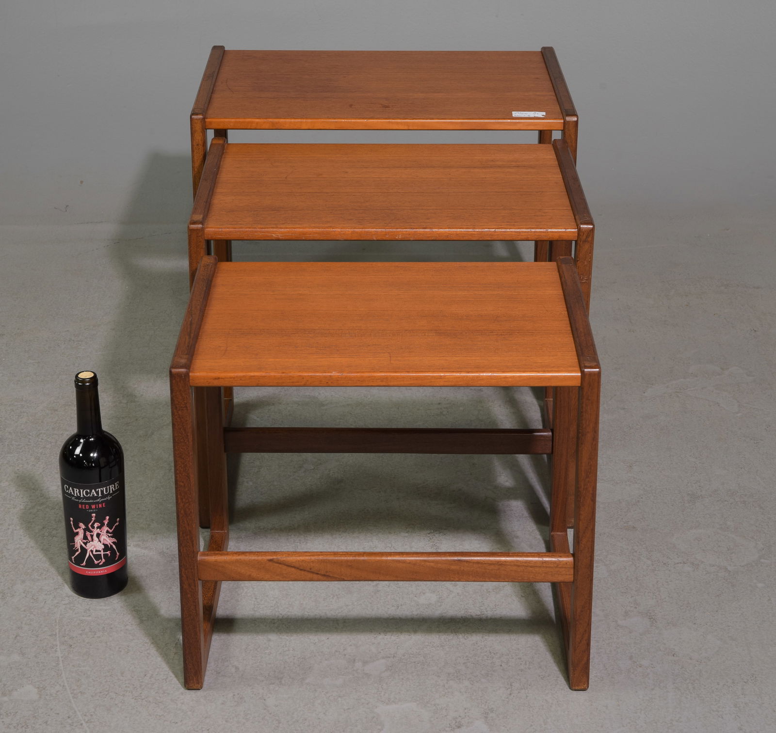 Mid Century Modern Nest of 3 Tables #1: Danish Modern Style Nest of 3 Tables - 18.75 in tall x 23 x 15.5, 17.5 in tall x 20.5 x 14.5 and 16 in tall x 18.75 x 13