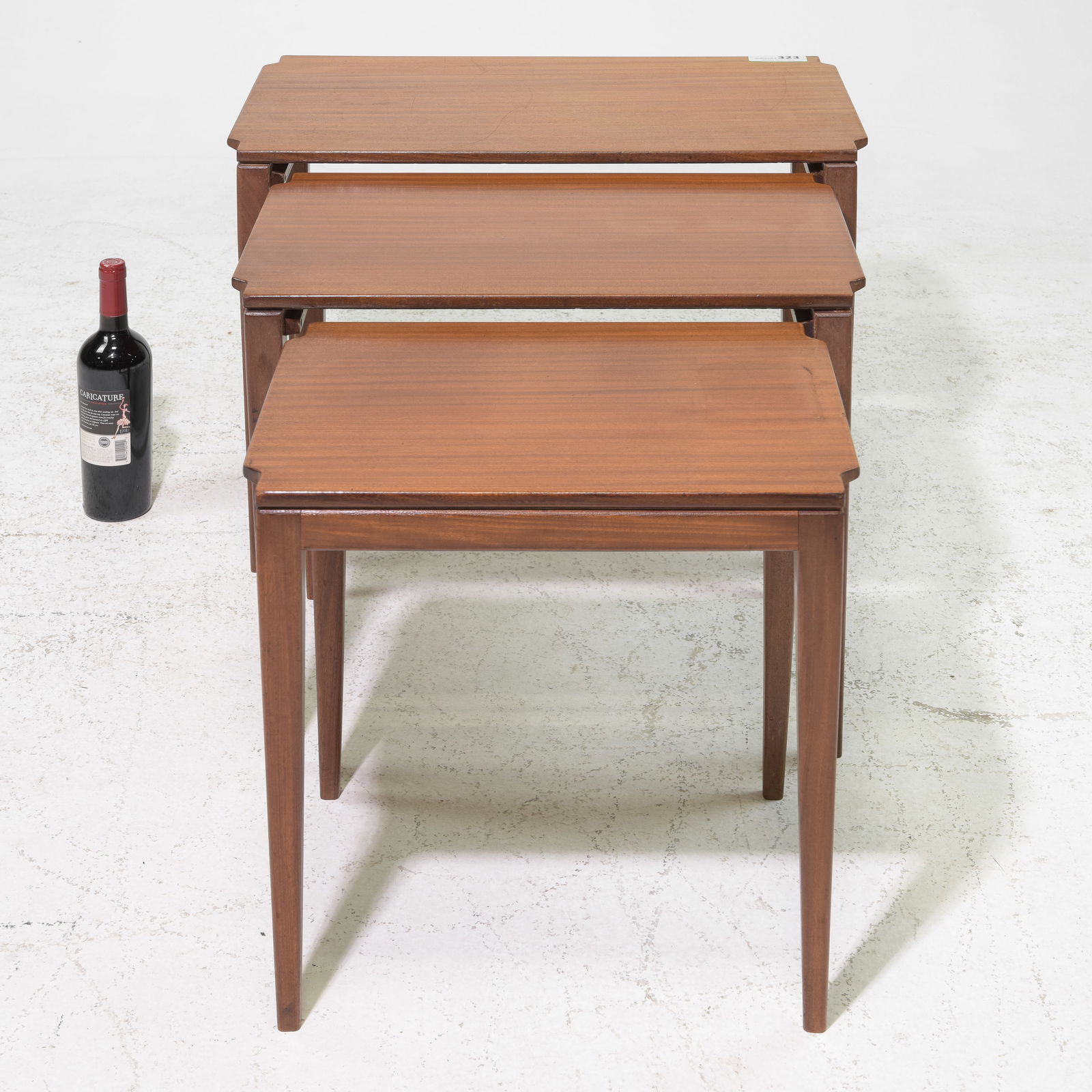 Mid Century Modern Nest of Three Tables: Danish Modern Style Nest of Three Tables - 19.5 in tall x 26 x 15, 18 in tall x 22 x 14 and 17 in tall x 18 x 13