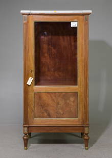 Louis XVI Style White Marble Top Vitrine: French Louis XVI Style White Marble Top Vitrine / Showcase - 59 in tall x 29.5 x 17 - This is missing shelves
