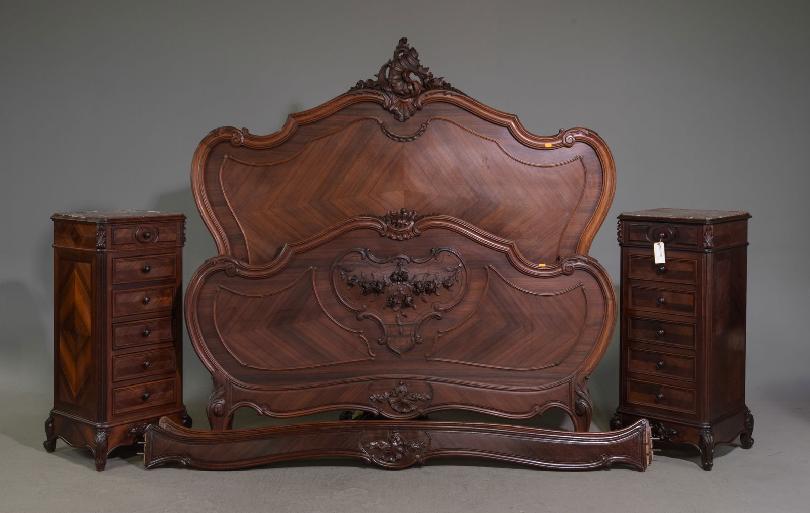Louis XV Style Bed with Rails & Two Nightstands (1 of 6)