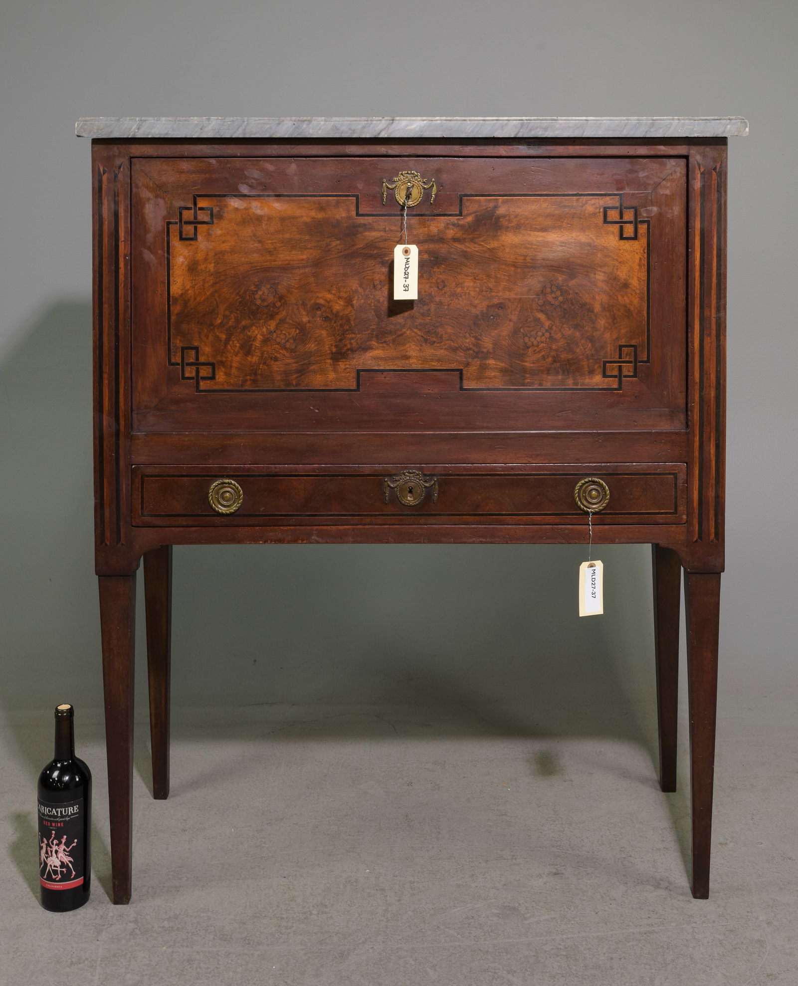 French Grey Marble Top Drop Front Desk Cabinet (1 of 9)