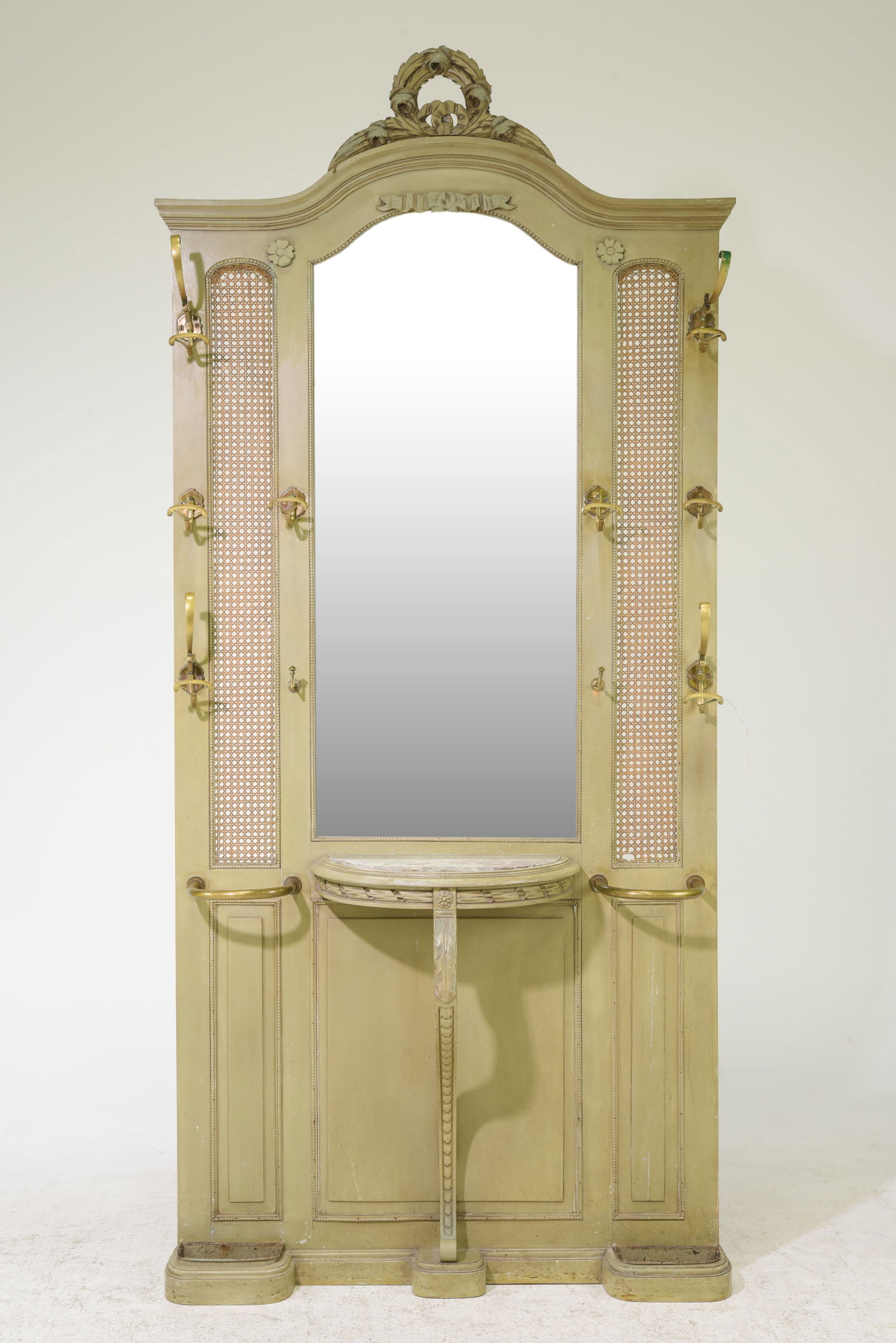 French Painted Mirrored & Caned Back Hall Stand (1 of 5)