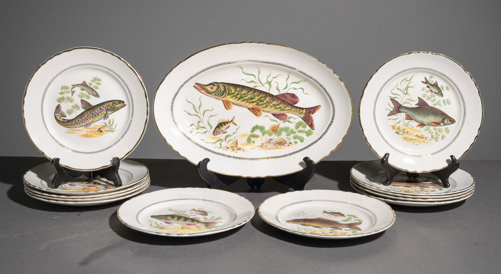 13pc French Fish Plate Set - Platter & 12 Plates (1 of 6)