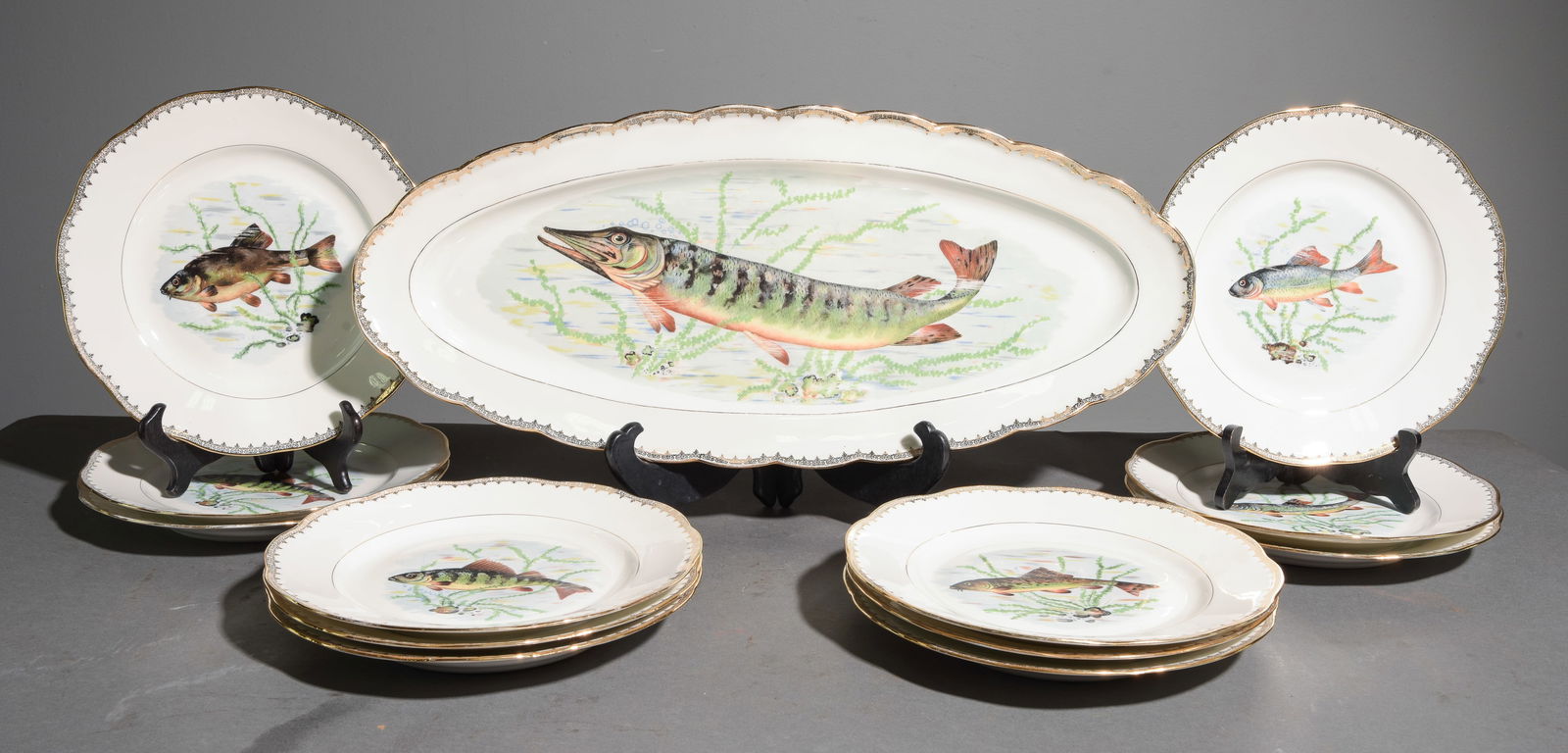 13pc French Fish Plate Set - Platter & 12 Plates (1 of 7)