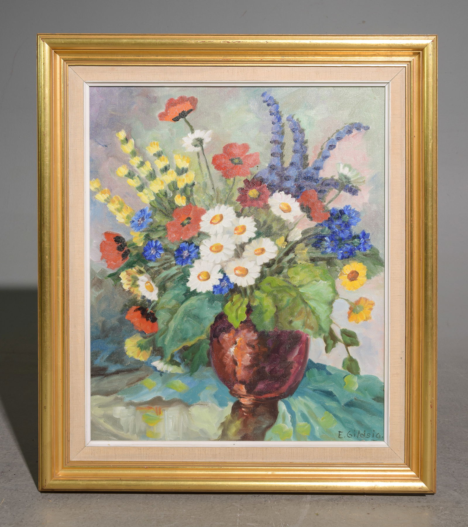 E. Gildsig Framed Oil on Canvas Floral Still Life (1 of 4)