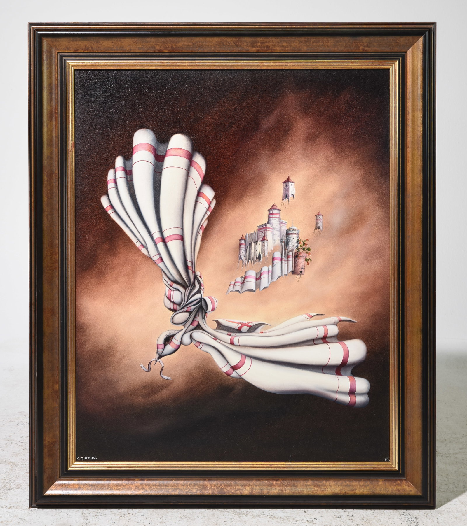 Framed Claude Moreau "L'oie d'Homme" Art: Framed Claude Moreau "L'oie d'Homme" Art - 39 in tall x 32.5 x 2