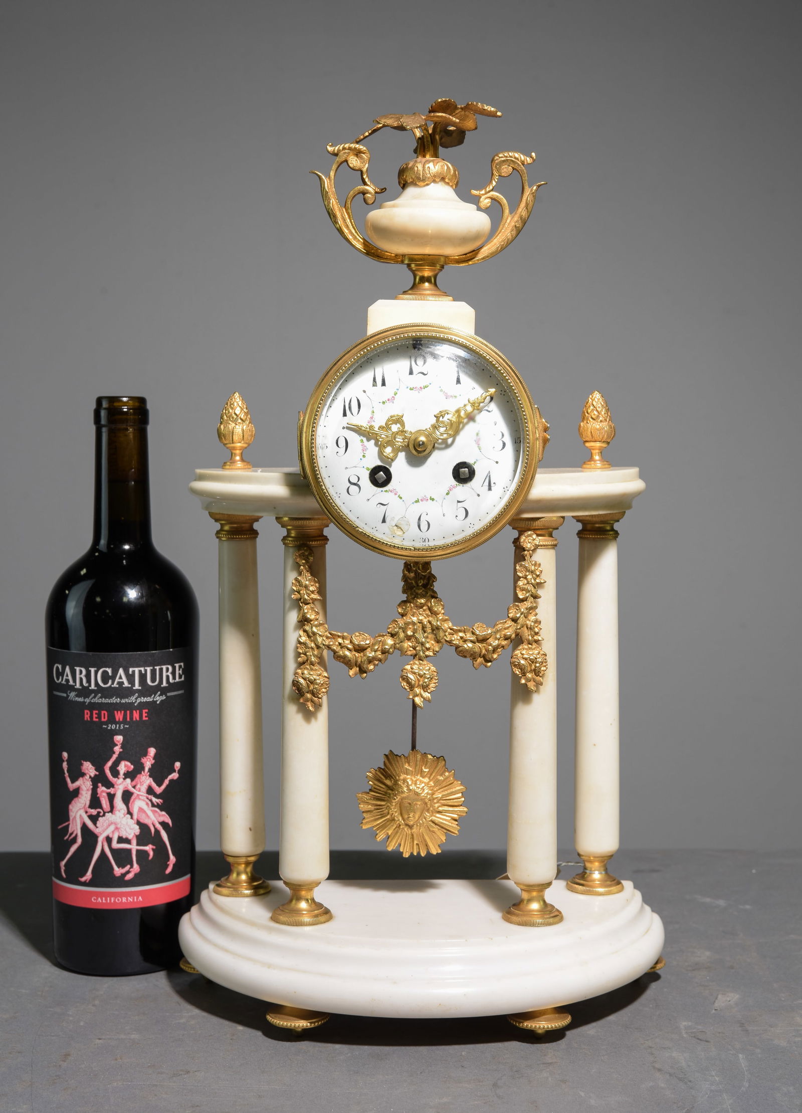 Louis XVI Style Gilded Ormolu & White Marble Clock (1 of 6)