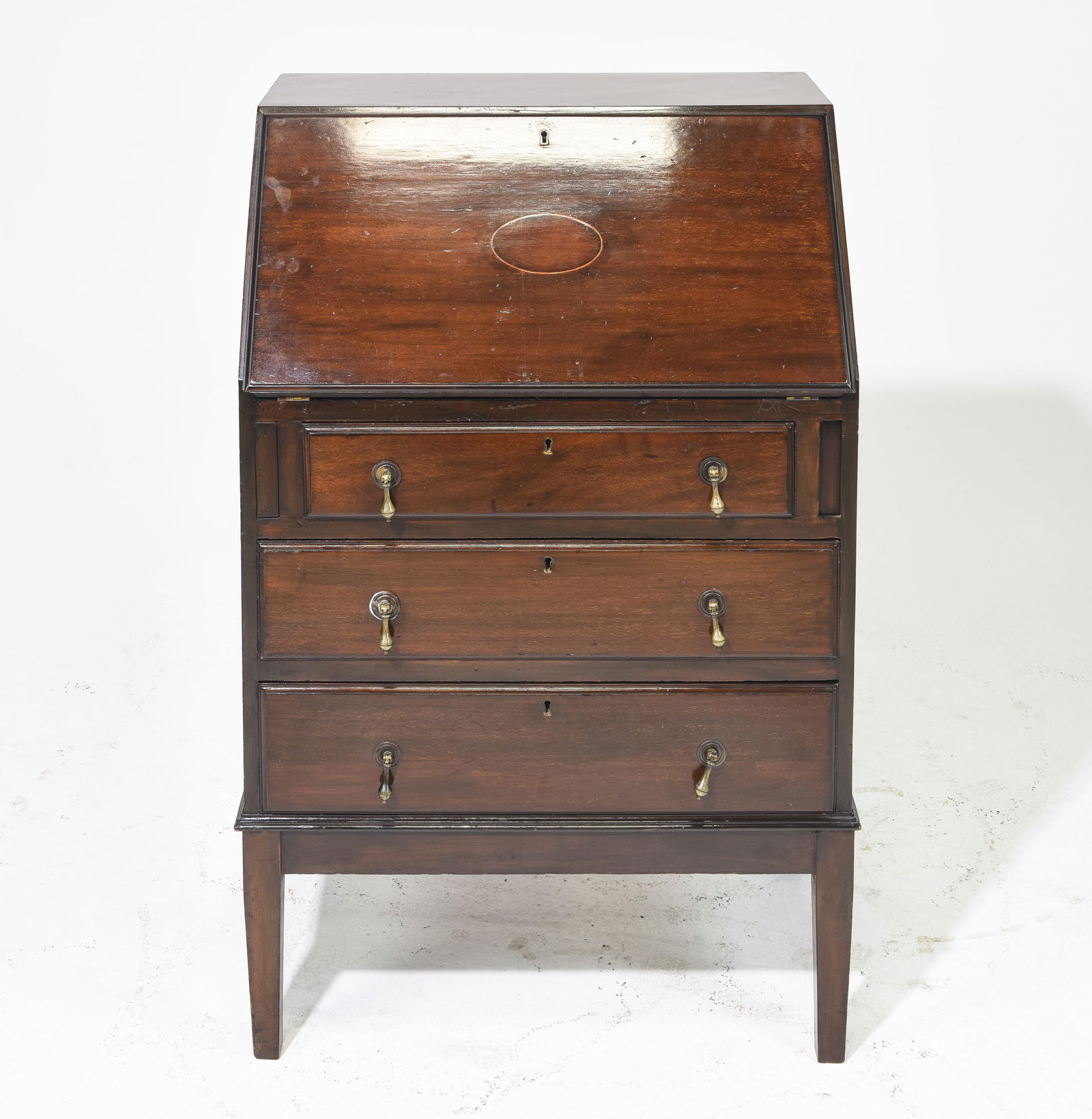 British Inlaid Mahogany Drop Front Desk c.1930's (1 of 9)