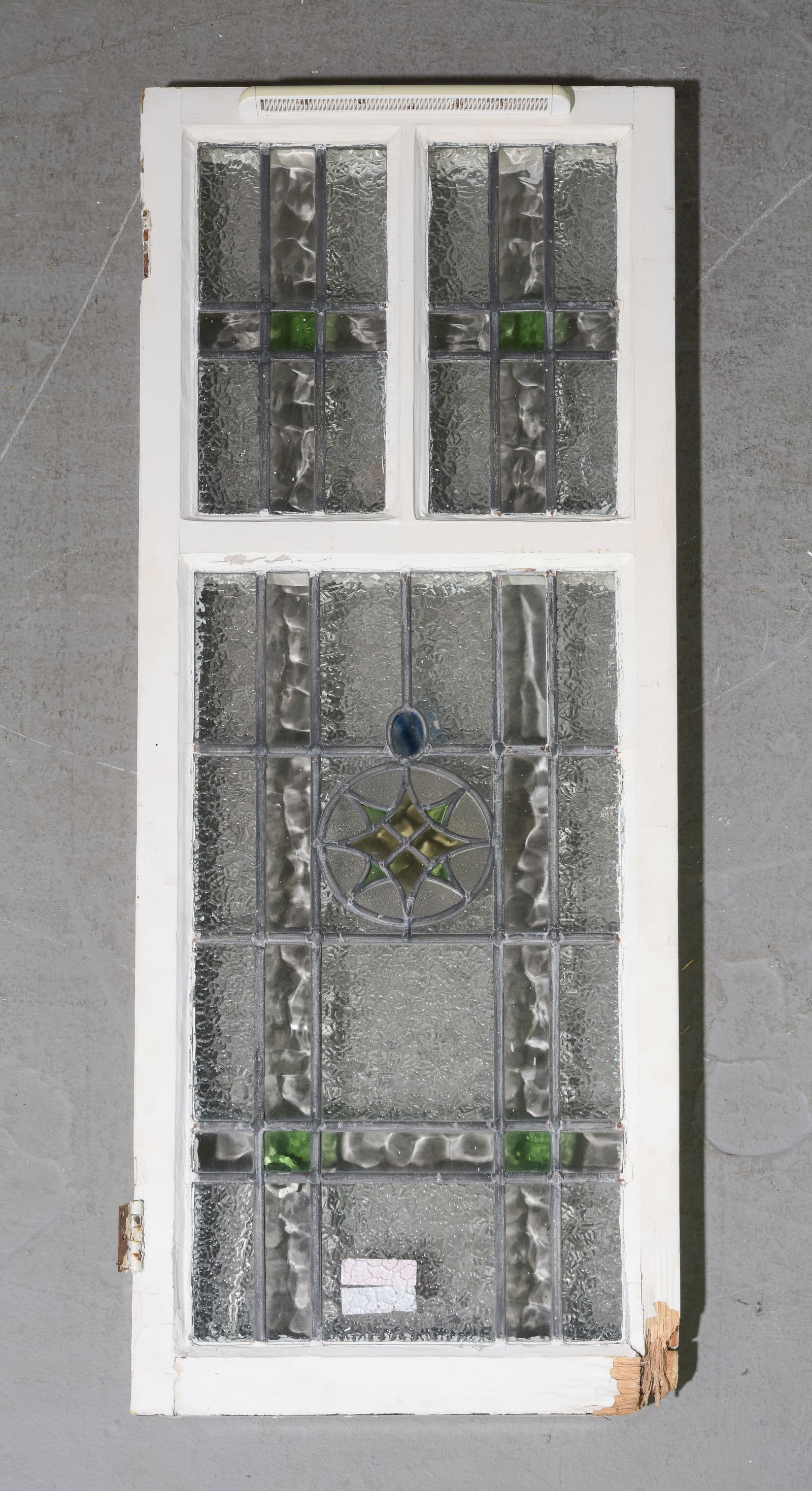 Tall British Stained / Frosted Glass Window: Tall British Stained / Frosted Glass Window - 52 in tall x 19 x 2
