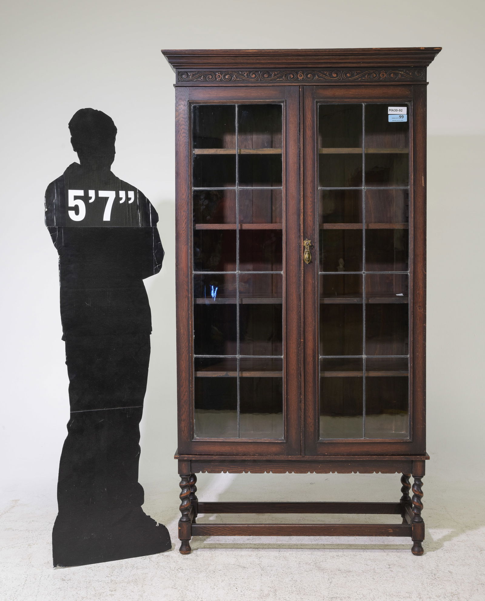 English Barley Twist Oak Leaded Glass Bookcase (1 of 3)