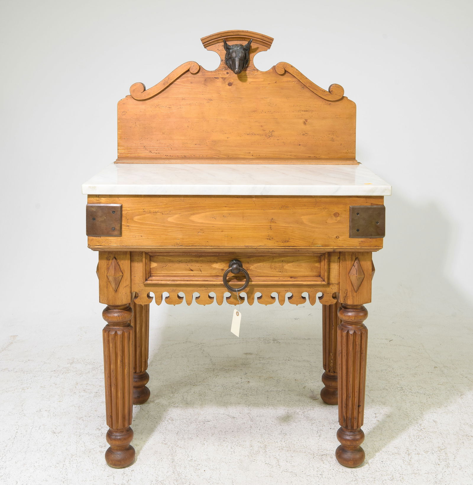 French Pine Butcher Block with White Marble (1 of 6)